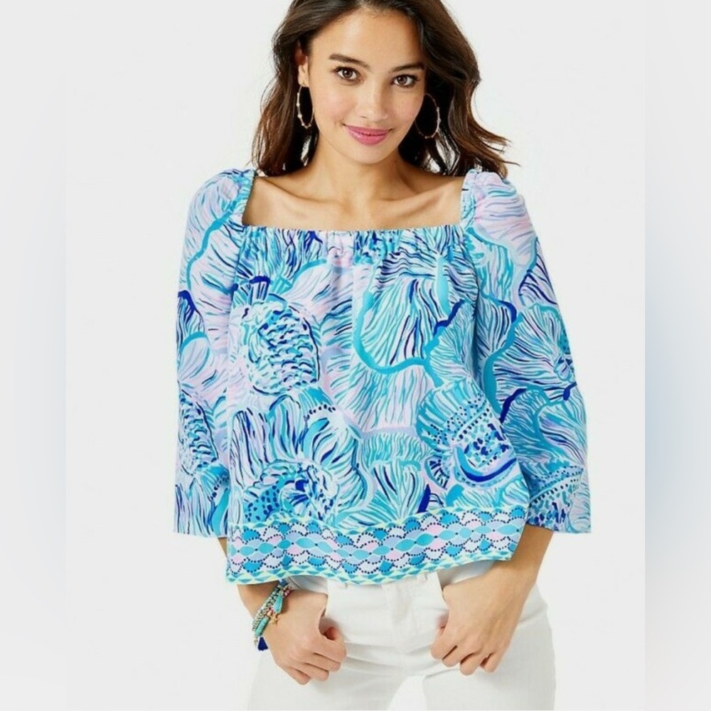 Lilly Pulitzer Lizzie Off-Shoulder Top Fishful Thinking